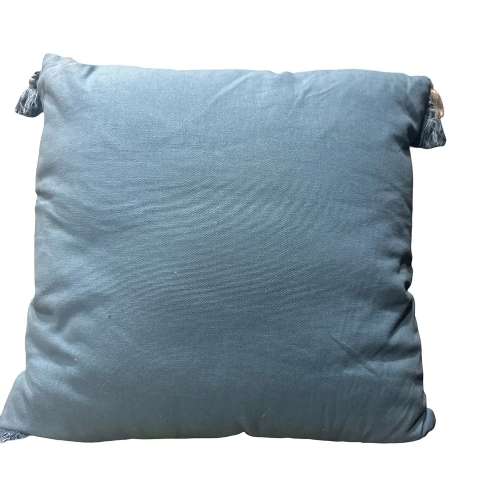 Embroidered Holiday Snowflake Throw Pillow - Blue with Red Accents